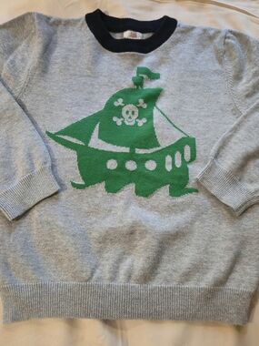 Circo Gray Crewneck Sweater with Green Ship Graphic